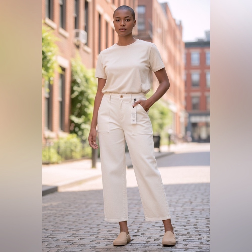 NWT Liverpool LA Stride high-rise wide-leg crop jeans bone white Size 16